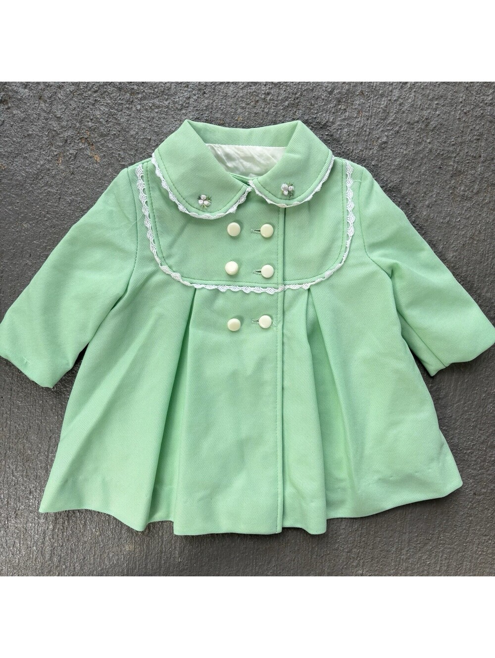 Vintage 60s Sears Baby Green Spring Coat With Lace Trim & Lining 12-24 Months